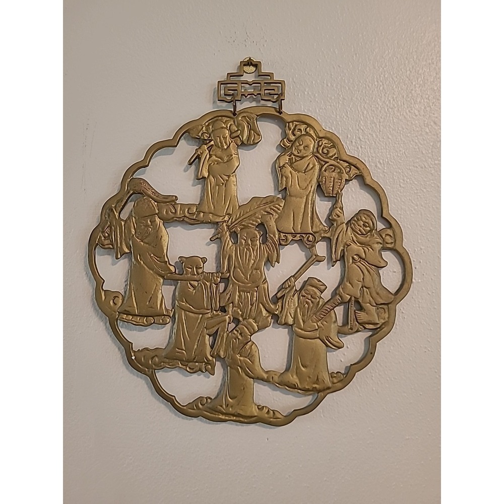 Vintage‎ Tao Eight Immortal Gods Brass Wall Hanging 10" Patenia
